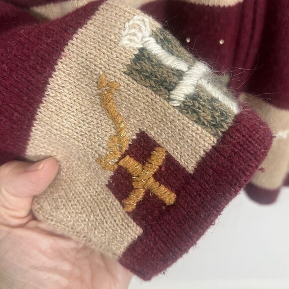 Christopher & Banks XL Christmas Sweater Hand Embroidered Tree Stockings Gifts - Picture 6 of 10